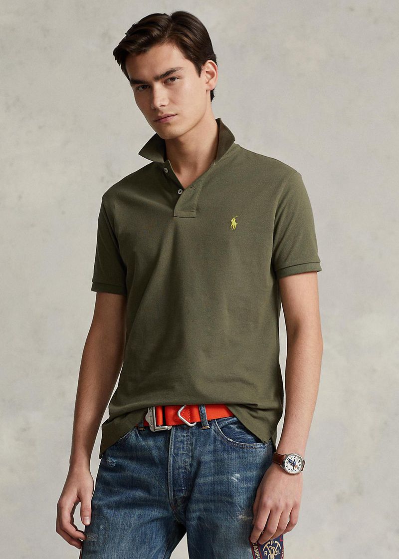 Poleras Polo Polo Ralph Lauren Hombre Custom Slim Fit Mesh Chile Verde Oliva OZPKI-2405